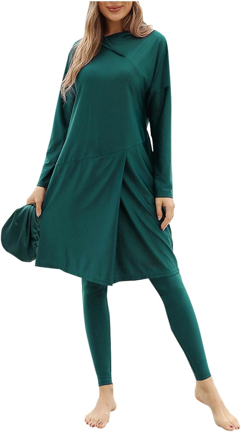 Muslim Swimsuit for Women Rash Guard Set 3 Pieces Long Sleeve Modest Slit Swimwear with Swim Cap Surfing Bathing Suit