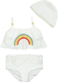 Little Girls Rainbow Scalloped Edging Bikini Swimsuit with Hat 3pcs Set Bathing Suit Beach Swimwear