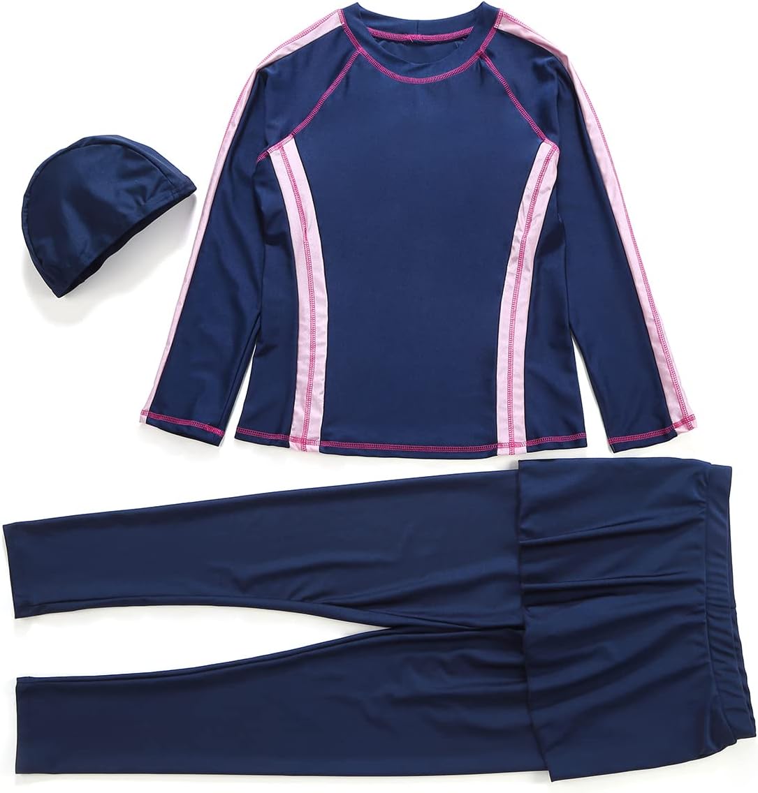 Women Modest Muslim Swimsuit Islamic Full Coverage Swimwear Burkini Swimming Tops Pants Hijab Rash Guard Set S-3XL