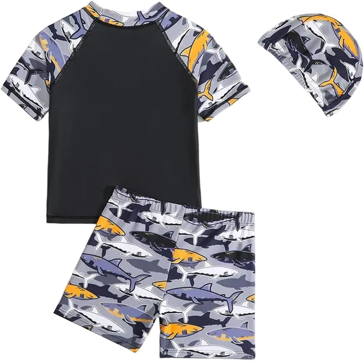 Toddler Boy Swimsuit 3 Piece Boys Swim Set Short Sleeve Swimming Shirt Trunks Outfit Baby Rash Guard Bathing Suits