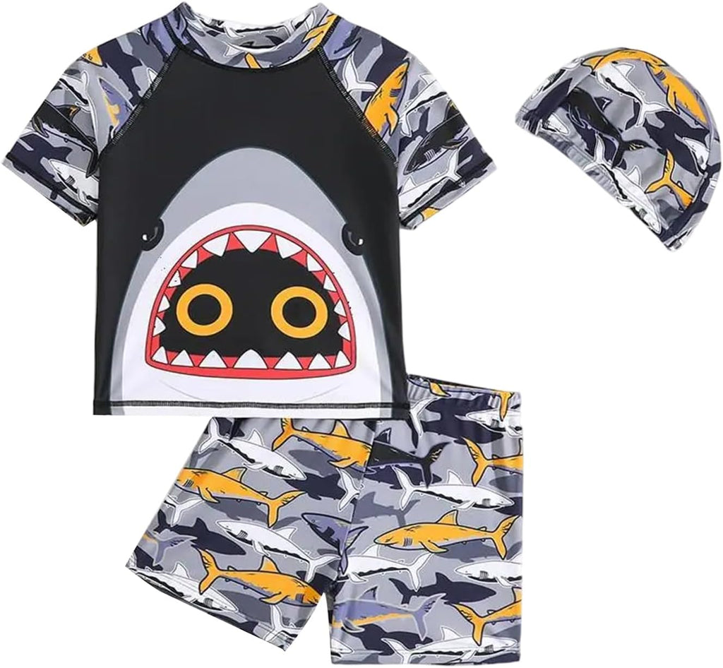 Toddler Boy Swimsuit 3 Piece Boys Swim Set Short Sleeve Swimming Shirt Trunks Outfit Baby Rash Guard Bathing Suits