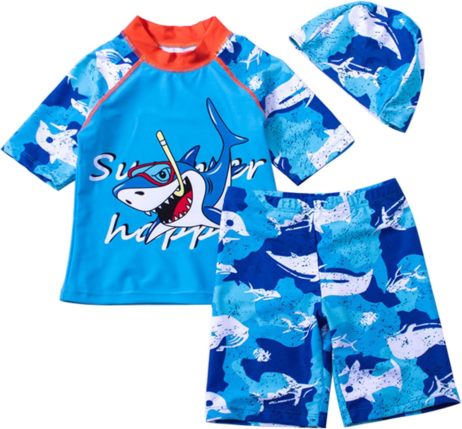 Toddler Swimsuit Boy 3 Piece Boys Swim Set Short Sleeve Boys Swim Shirt Boy Swim Trunks Rash Guard Bathing Suits