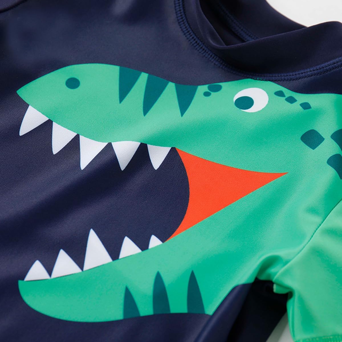 Baby Boys Two Piece Swimsuit Dinosaur Bathing Suit SPF Swim Shirt & Trunks Kids Rash Guard Shorts with Swim Cap