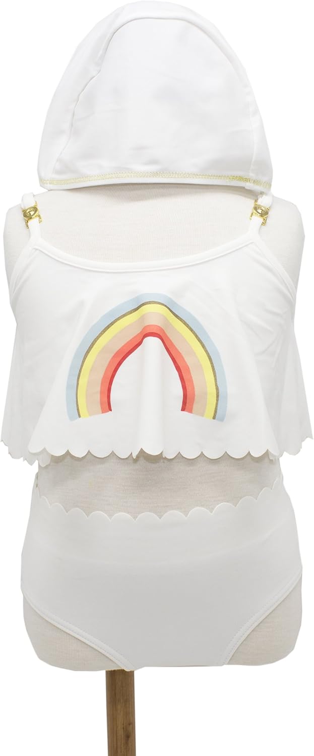 Little Girls Rainbow Scalloped Edging Bikini Swimsuit with Hat 3pcs Set Bathing Suit Beach Swimwear